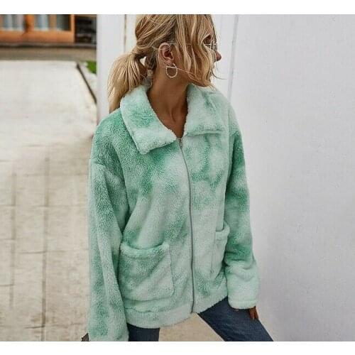 Diyun original womens 2020 winter tie-dye fur coat female lapel big pocket