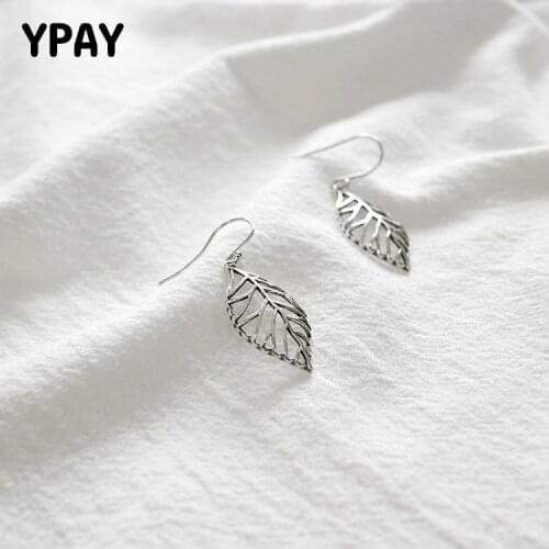 YPAY Real 925 Sterling Silver Leave Shape Long Dangle Earrings For Party Engagement Charm Fine Jewelry Gift for Lover YME123