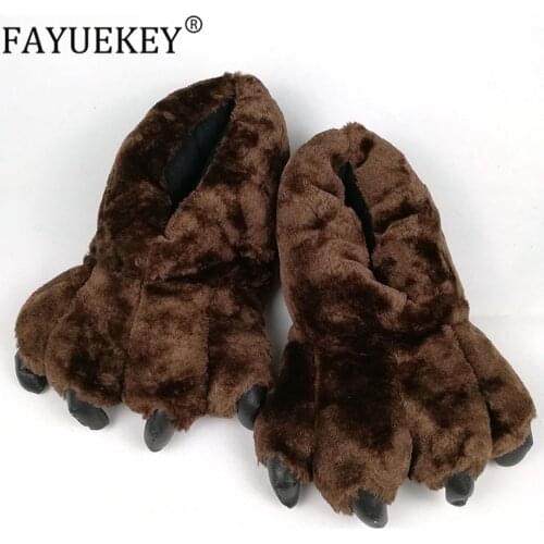 FAYUEKEY 2020 Spring Winter Home Warm Paw Plush Slippers Thermal Cotton Soft Funny Animal Christmas Claw Slippers Bedroom Shoes