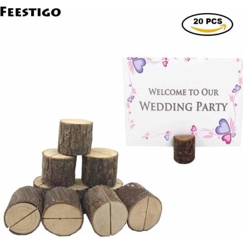 FEESTIGO 20pcs/lot Novelty Simple Nature Tree Stump Wooden DIY Meaasge Clip Seat Wood Sign Wedding Table Decorations Supplies