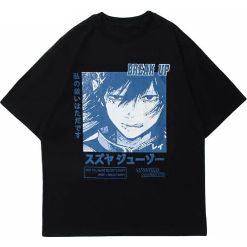 Women Hip Hop Anime Boy Japanese Kanji Print Tshirt Y2k Streetwear Harajuku punk T Shirt 2021 Summer Short Sleeve T-Shirt Black