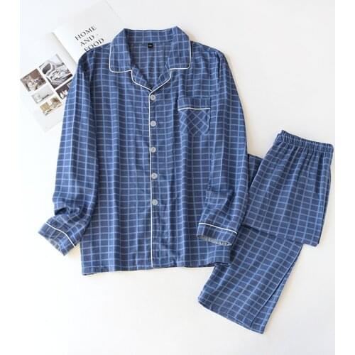 Summer Men Pajamas Long Sleeve Trousers Sleepwear Thin Rayon Plaid Mens Lounge Wear Viscose Plus Size 2 Piece Pijamas Home Suit