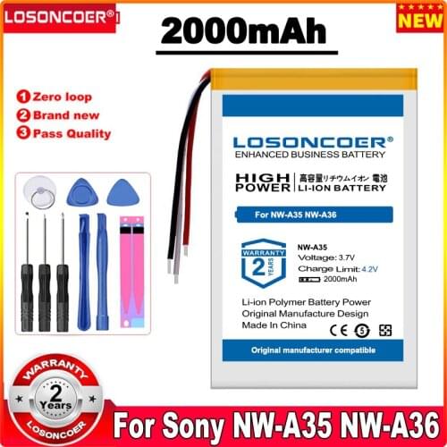 LOSONCOER 2000mAh Battery For Sony NW-A35 NW-A36 Player A35 A36 Battery
