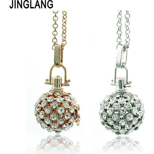 Fashion Pendant Necklace Baby Chime Music Balls 2 Color Full Rhinestone Cage Angel Necklace For Women Jewelry