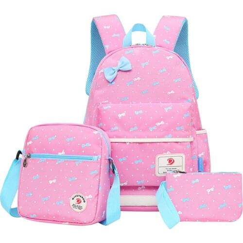 3 pecs/set fashion bow printed orthopedic school bags for teenage girls Schoolbag for primary student sweet and cute backpack