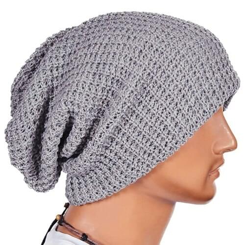 Men Fashion Knitting Slouchy Beanie Cap Baggy Vertical Stripe Warm Winter Hat