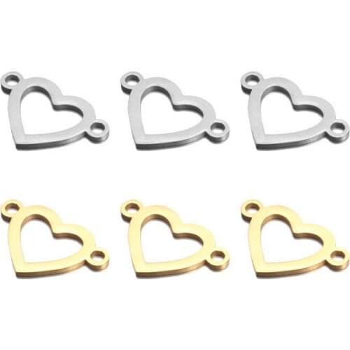 Stainless Steel Hollow Heart-shaped Connector Pendant 13 * 20mm Hole 2.5mm Two Ear Loops DIY Accessories 10pcs