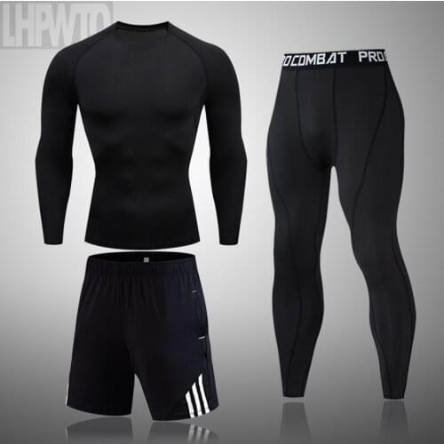 NEW Men Bodybuilding clothes Quick dry Running tight Compression pants T Shirt Gym Sport rash guard men Winter jogging suit