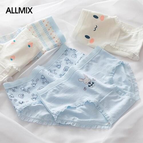 ALLMIX New Cute Womens Cotton Sport Panties Underwear print Girl Briefs Mid Waist Soild Female Comfort breathable Lady Lingerie