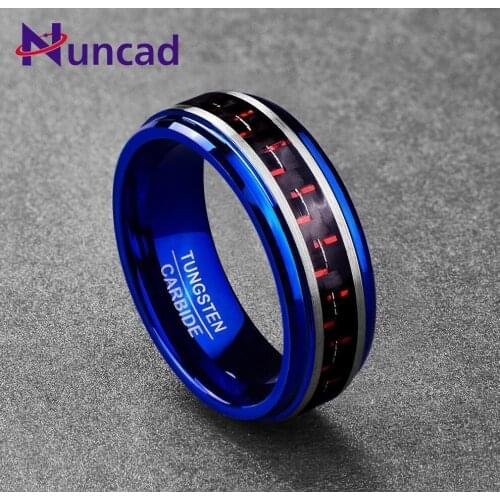 Wedding Bands Engagement Ring For Woman Man 8MM Inlaid Red Carbon Fiber Blue Tungsten Steel Ring US Size 7-12