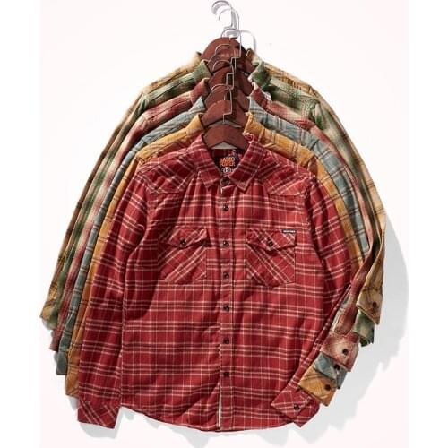 Autumn Korean Simple Youth Long-Sleeve Flannel Plaid Tooling Blouses Pure Cotton Washed Old Mens Fashion Multi-pocket Shirt