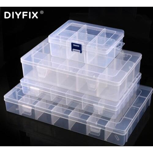 Clear Plastic Empty Storage Box Adjustable Grid Electronic Parts Storage Screw Container Nail Art Accessories Organizer Case
