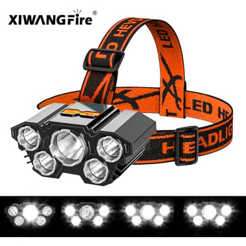 Drop Shipping 5LED With Built-in 18650 Battery USB Rechargeable Portable Flashlight Lantern Headlamp Outdoor Camping Headlight