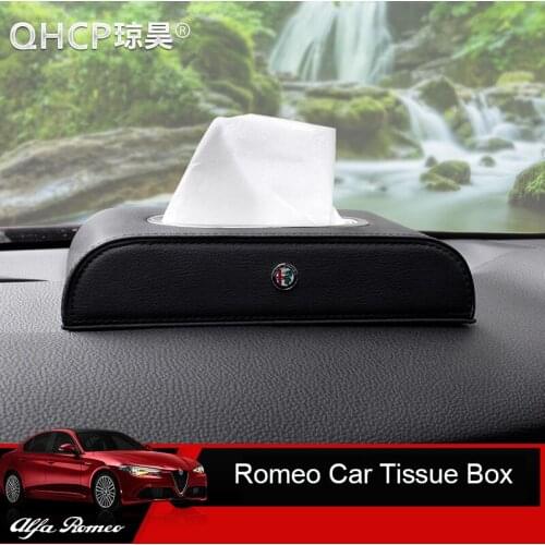 QHCP PU Leather Car Pumping Tissue Box Napkin Paper Holder Organizer Case For Alfa Romeo Giulia Stelvio Interior Accessories
