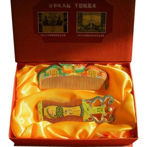 Rare!guaranteed 100% Handcrafted With Chinese Charm Boxwood Comb Handwork Totally Two Dragons Playing A Pearl-b808 Shu Long