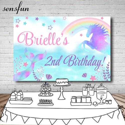 Sensfun Beautiful Unicorn Party Backdrop Little Stars Rainbow Mermaid Girls Happy Birthday Photography Backgrounds Photo Studio