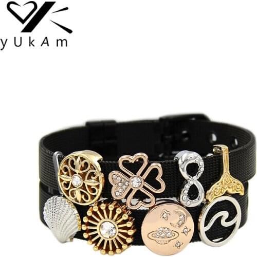 YUKAM Crystal Sunflower Infinity Clover Mermaid Ocean Wave Shells Saturn Planet Slide Charms Keeper for Bracelets Jewelry Making