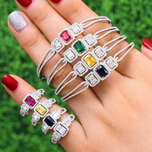 Soramoore Handamde Exclusive Sweet Charm Open Bangle Ring Jewelry Set for Women Full Shiny Mini Cubic Zirconia Accessories Gift