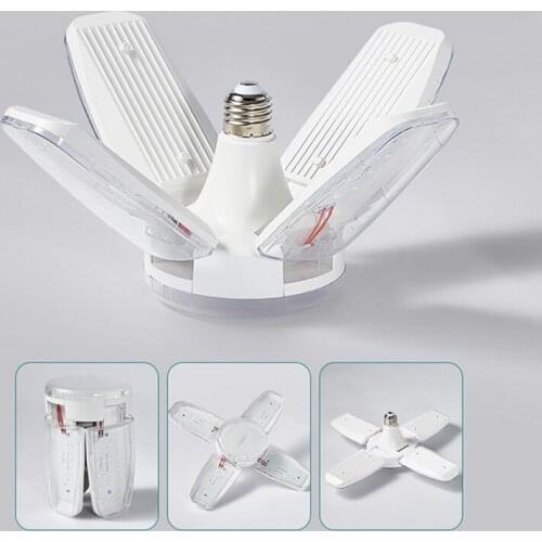 LED Bulb E27 Garage Light 60W Ceiling Fan LED Light Lamp 110V 220V Deformable Four Leaf Lights For Living Room Warehouse Factory