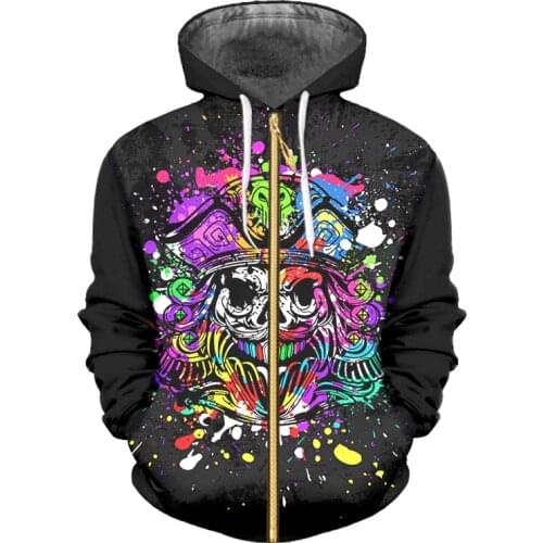 IFPD EU/US Size Unisex Sweatshirt 3D-Printed Colorful Skull Zipper Hoodies Coat Mens Casual Plus Size Men Hoodie Pirate Captain