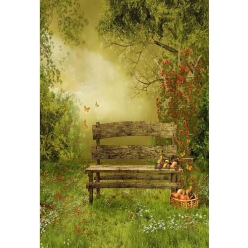 VinylBDS Outdoor Forest Fotografico Photo Painted Backdrops Broken Wooden Chair Autumn Photography Background With Fruit Trees