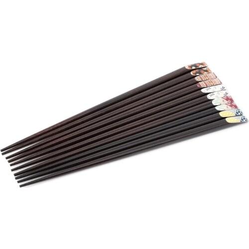 Japanese Chopsticks Printing Pointed Chop Sticks Wooden Tableware Kitchen Tool