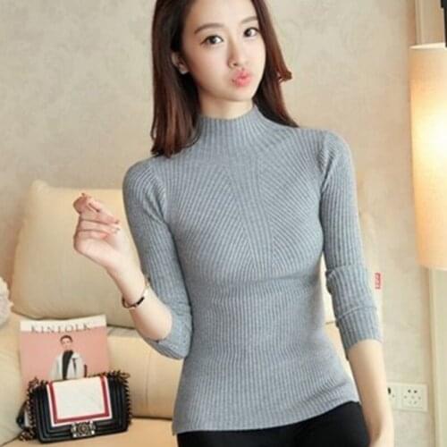 Ladies Korean Style Slim Long-sleeved Stretch Basis Pullover Sweater Half Figh Neck Thin Top Knit Weater Autumn Winter 2021 New