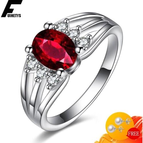 Fashion 925 Silver Jewelry Ring for Women Wedding Oval Shape Ruby Zircon Gemstone Finger Rings Engagement Accessories Wholesale