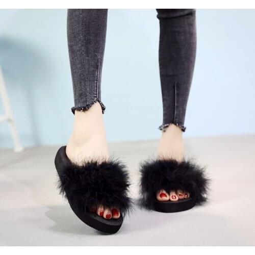 2020 Women Furry Slippers Ladies Shoes Cute Plush Fox Hair Fluffy Sandals Womens Fur Slippers Winter Warm Slippers MTX70