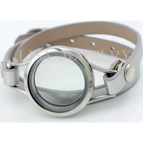 30mm Floating Locket Charm Bracelet For Women Men Glass Living Memory Locket Pendant Bracelet Leather Bracelet Bangles