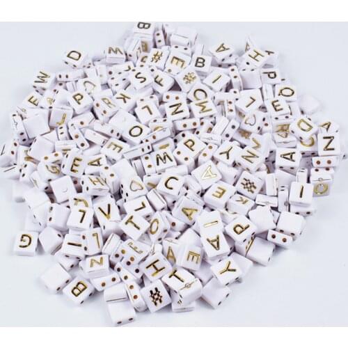 50/100/200Pcs New 4*9mm White + Yellow English Character Plastic Alphabet Beads Double Holes Square Shape Acrylic Letter Beads