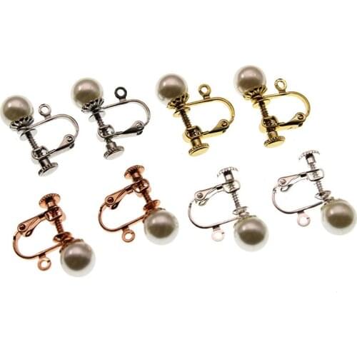 6pcs No Piercing Screw Earring Hooks Clasps Wire Earrings Clips with Pearl Beads for DIY Earrings Jewelry Making Findings Z253