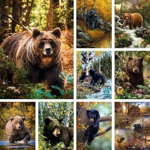 5D Diy Diamond Painting Bear Diamond Embroidery Natural Animal Cross Diamond Mosaic Home Decoration