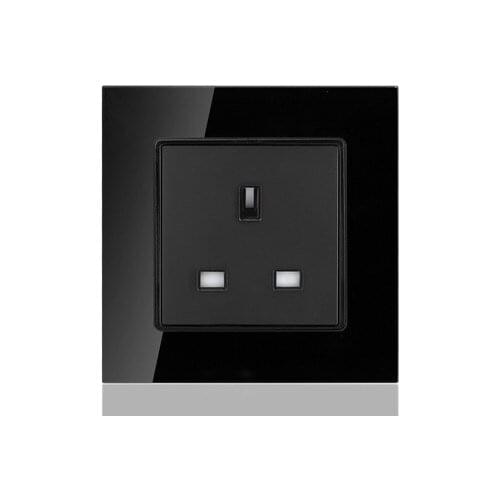 UK Socket Crystal Glass Switch 2 Pin Wall Plug Socket Tempered Crystal Glass Panel 110-250V 50/60Hz