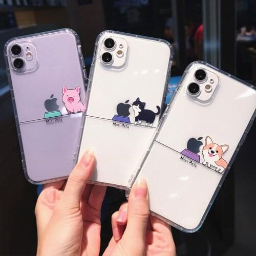 Cute Cartoon Animal Dog Cat Pig Phone Case For iPhone 11 Pro MAX XS XR X 12 Mini 7 8 Plus Clear Soft TPU Shockproof Back Cover