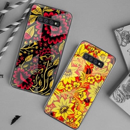 Khokhloma Russian pattern bird flowers Phone Case Tempered Glass For Samsung S20 Plus S7 S8 S9 S10 Plus Note 8 9 10 Plus