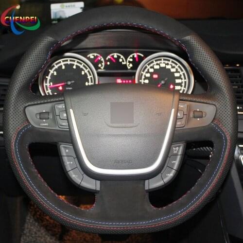 DIY Hand-Stitched Black Leather Suede Steering Wheel Cover For Peugeot 508 2011-2018 508 SW 2011-2018 Car Interior Accessories
