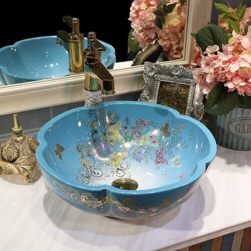 Flowers Shape Porcelain Art Bathroom Sink Lavabo Washbasin Sink counter top toilet bowls and basin