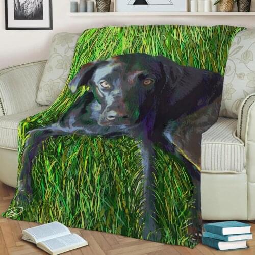 Black Lab Dog Painting Flannel Throw Blanket 3D Printed Keep Warm Sofa Child Blanket Home Decor Textiles Dream Family Gift