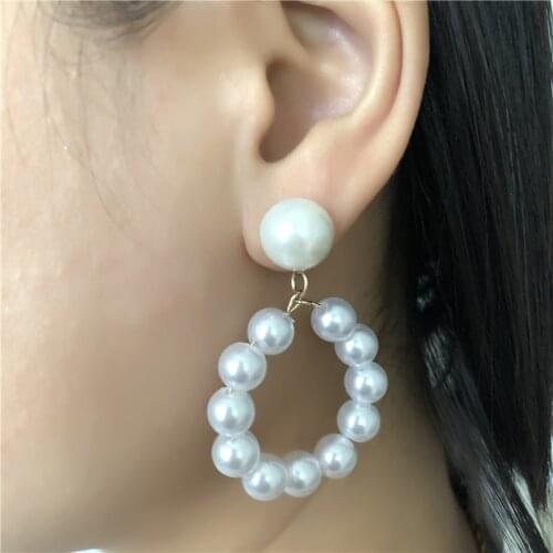 Hot new Trendy Crystal Round Pendant Drop Earrings For Women Fashion Pearl Charm Statement party Jewelry Wedding Earrings Female