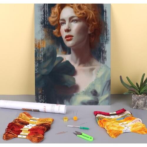Woman Girl Printed Canvas 11CT Cross-Stitch Complete Kit DIY Embroidery DMC Threads Sewing Handicraft Needlework Decor