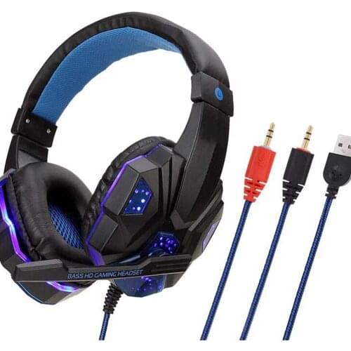 Gaming Headset Wired Over Ear Headphones PC Luminous Gamer Stereo Headphone Folding Headset Black and Blue with Package