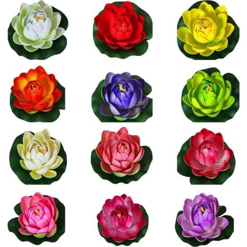 12Pcs 10cm/4" Artificial EVA Lotus Floating Water Lily Blooming Foam Flower Head Bud Pool Fish Tank Pond Home Garden Decoration