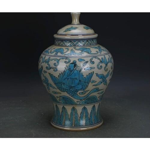Antique Ming Ceramic Vase hand-painted Blue Vintage Decoration Porcelain Jar Tank