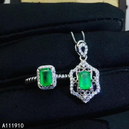 KJJEAXCMY fine jewelry 925 sterling silver inlaid Natural Emerald pendant ring female suit support detection luxurious