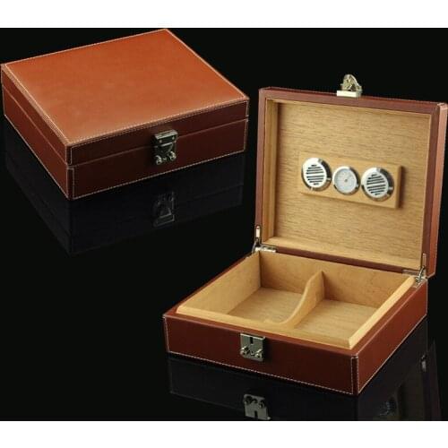 Leather Cigar Case Wood Cigar Humidor Box W/ Humidifier Hygrometer Travel Cigar Box Smoking Accessories