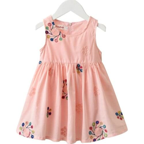 Flower Embroidery Girl Summer Dresses Cotton Sleeveless 2-8Years Kids Dresses for Girls 6 & 7 Years Old Knee-Length Clothes