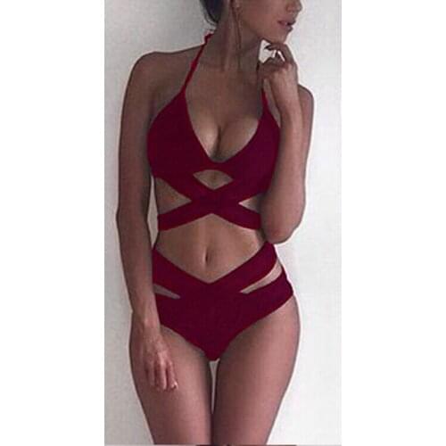 Hot Summer Women Push-up Solid Bikini Set Padded Bandage Halter Swimsuit Swimwear Beachwear Bathing Suit