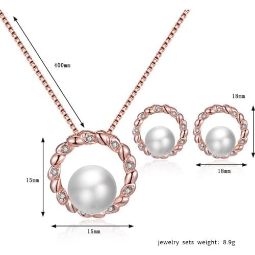 Hot Selling Round Jewelry Set Inlaid Rhinestone Alloy Pearl Necklace Earring Set Dinner Dress Accessories