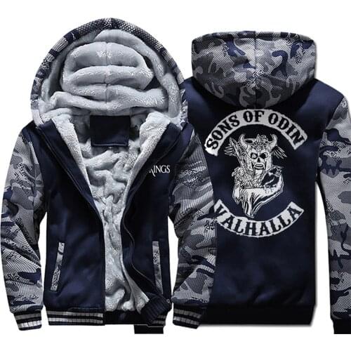 Sons Of Odin TV Show Vikings Valhalla Men Hoodies 2019 Winter Casual Camouflage Hoodies Warm Fleece Mens Fashion Zipper Jackets
